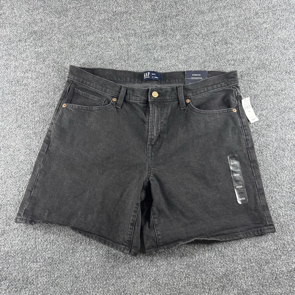 Gap Denim Bermuda Shorts Womens 16/33 Black Denim Stretch 5-Pocket Zip‎ Fly